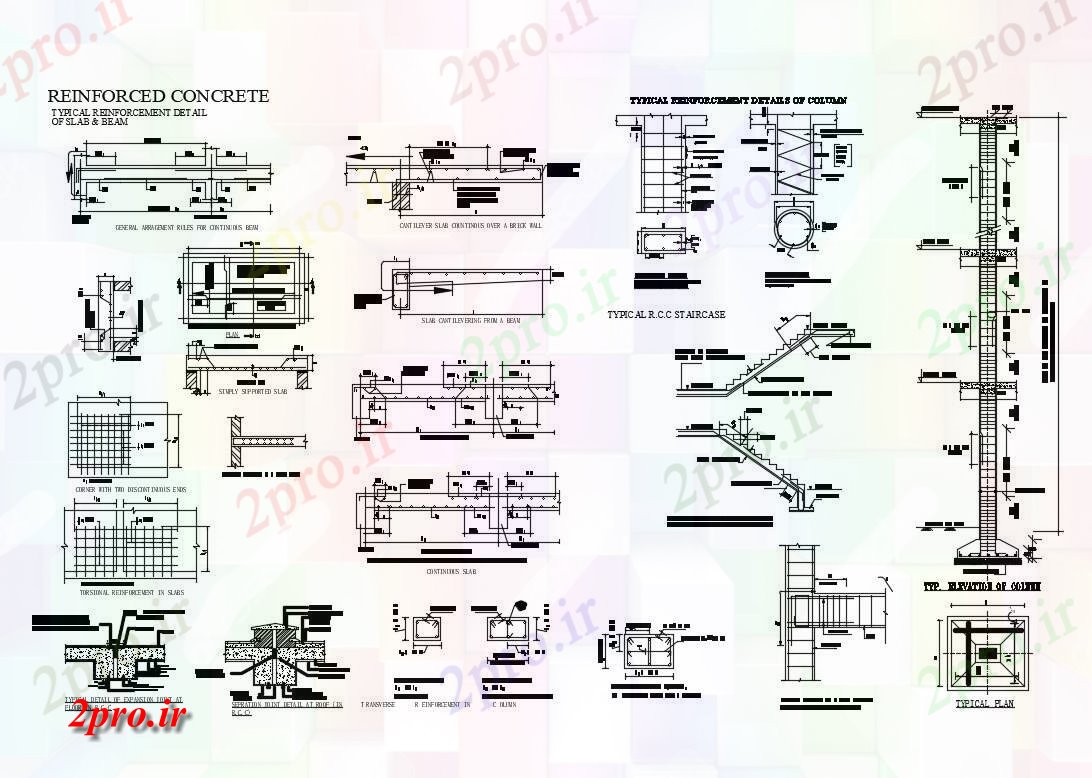 دانلود نقشه جزئیات ساخت و ساز بتن ساختار راه پله، ستون و ساخت و ساز جزئیات  آرمه (کد83610)