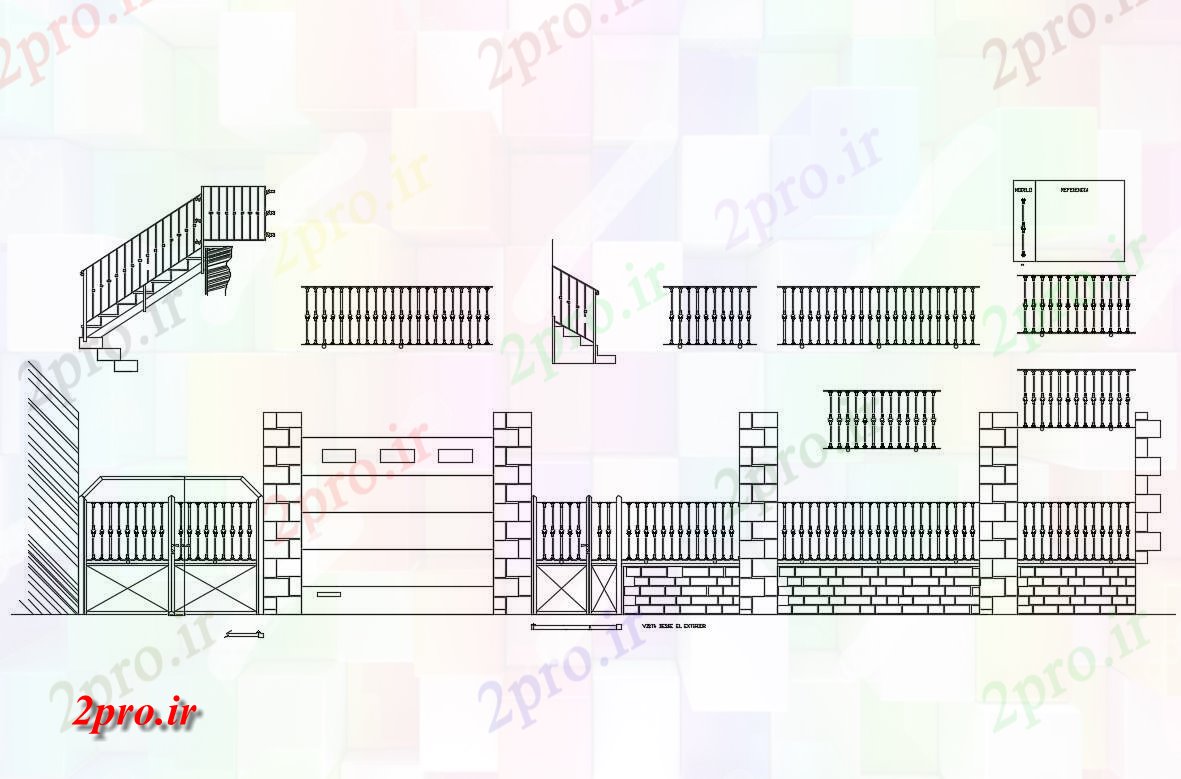 دانلود نقشه جزئیات ساختار نما دروازه، نما حصار و ساختار خودکار  جزئیات  (کد83626)