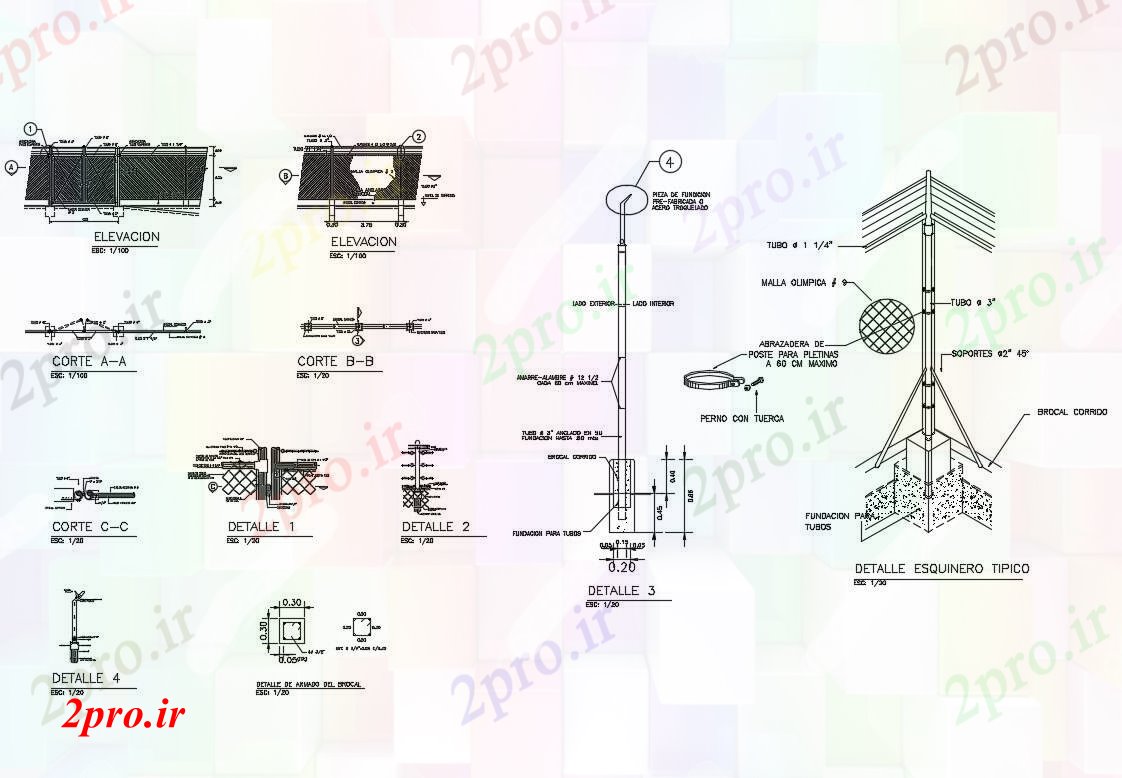 دانلود نقشه جزئیات ساخت و ساز بتن و آهن دال از ساخت نرده ها جزئیات (کد83631)