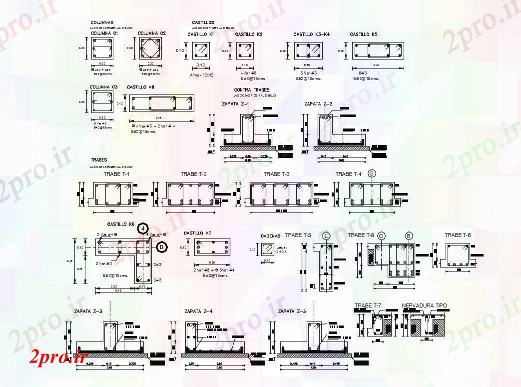 دانلود نقشه ستون ساخت و ساز ستون و ساختار جزئیات (کد83671)