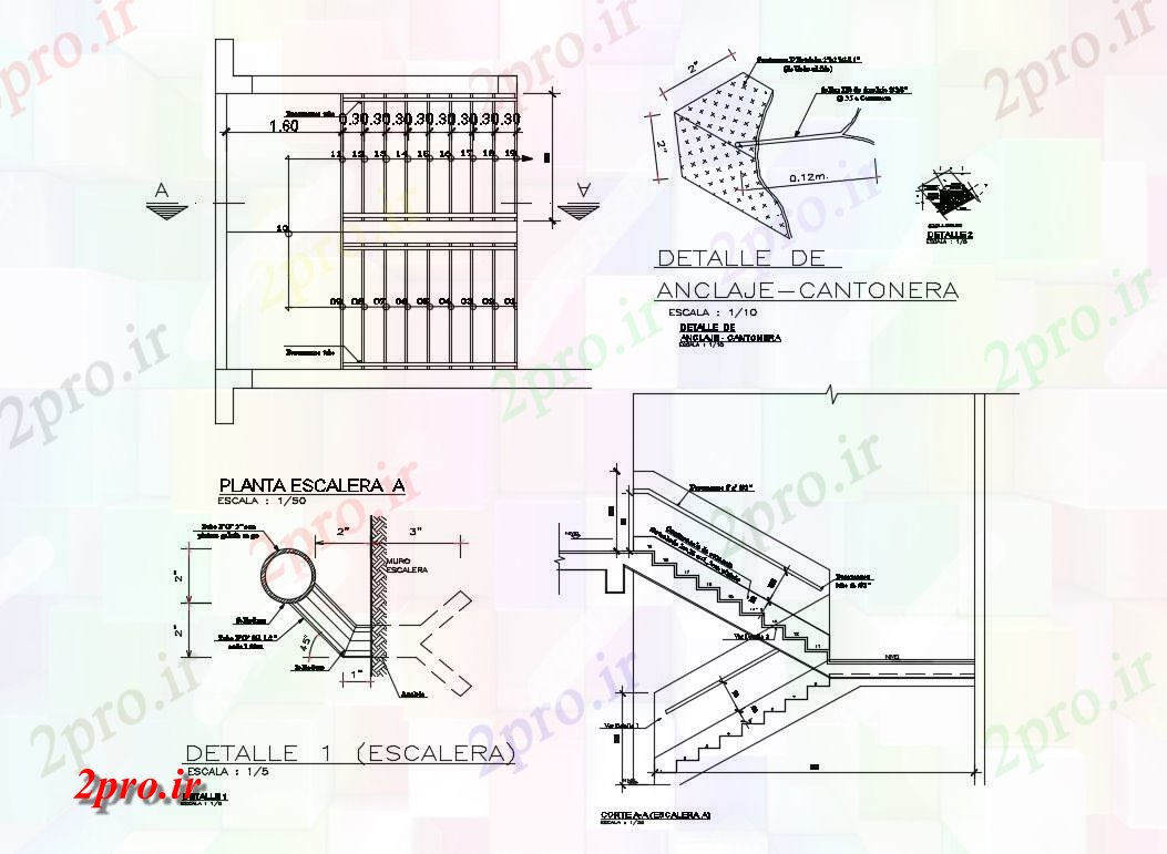 دانلود نقشه جزئیات ساختار بخش راه پله ها و  ساخت و ساز طراحی جزئیات  (کد83706)