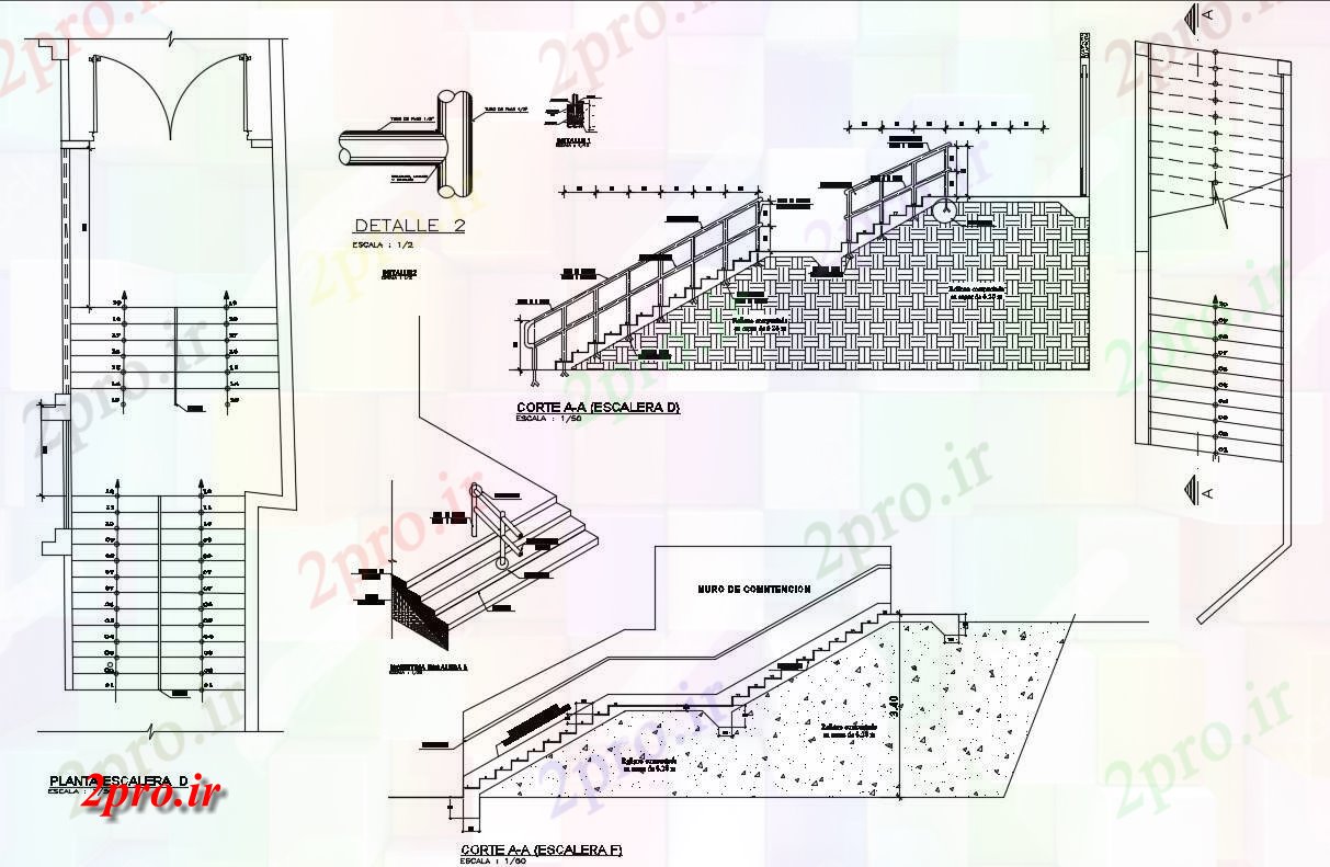 دانلود نقشه جزئیات ساختار بخش راه پله ها و  ساختار سازنده طراحی جزئیات  (کد83709)