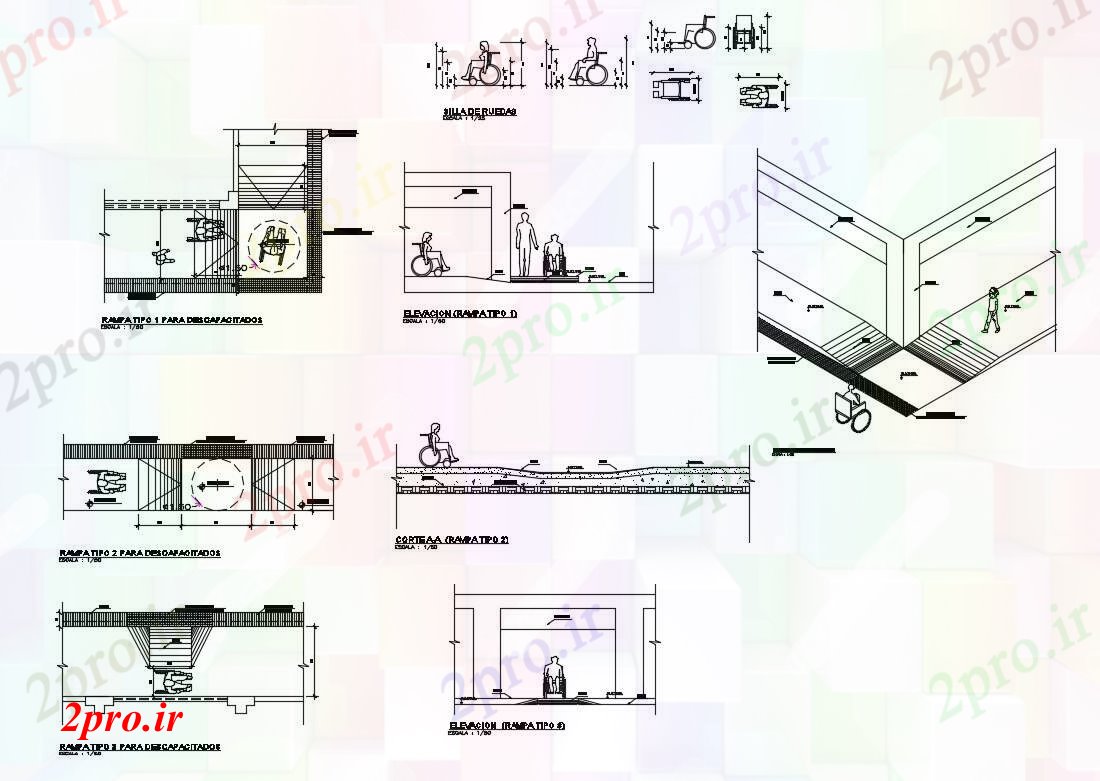 دانلود نقشه جزئیات ساختار دروازه دسترسی و ساختار سطح شیب دار برای افراد معلول  (کد83717)