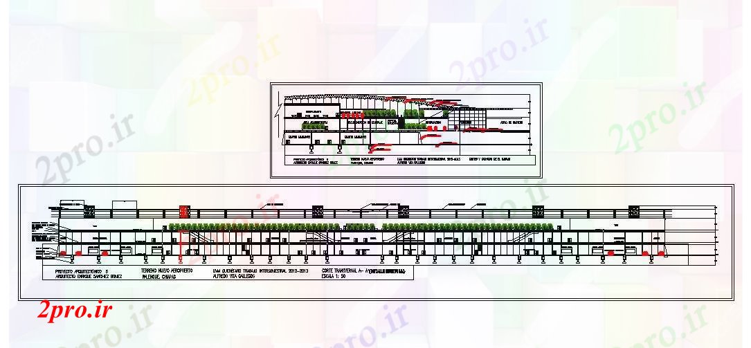 دانلود نقشه فرودگاه نما و برش جزئیات مقطعی از  فرودگاه طراحی جزئیات  (کد83732)