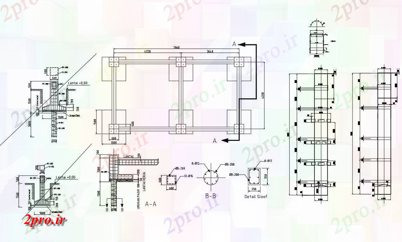 دانلود نقشه جزئیات ساختار طرحی بنیاد با کفش و ستون ساخت و ساز جزئیات (کد83743)