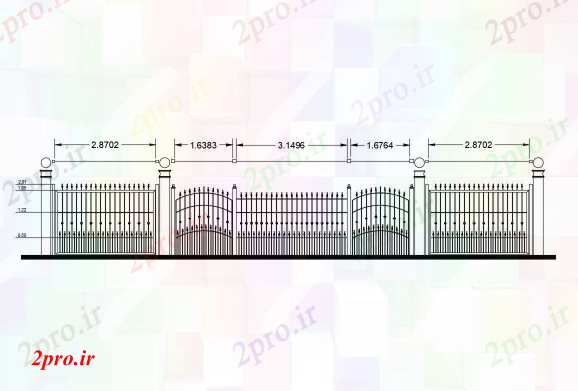 دانلود نقشه جزئیات ساختار نما حصار با دروازه و خودکار  جزئیات (کد83747)