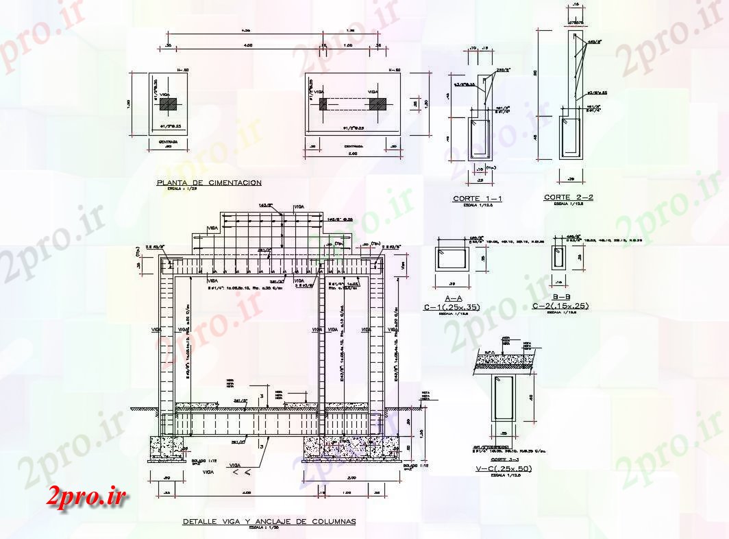 دانلود نقشه جزئیات ساختار جزئیات ساختار ستون های معمولی و  پرتو طراحی جزئیات (کد83757)