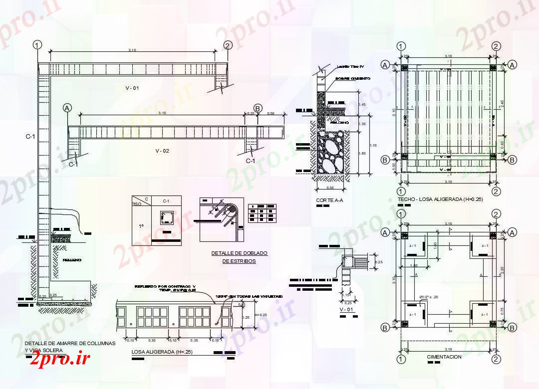 دانلود نقشه جزئیات ساختار جزئیات پهلوگیری Solera را ستون و پرتو (کد83759)