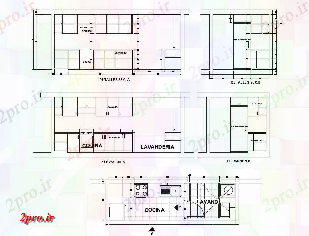 دانلود نقشه آشپزخانه خانه نما آشپزخانه، بخش و طرحی های (کد83771)