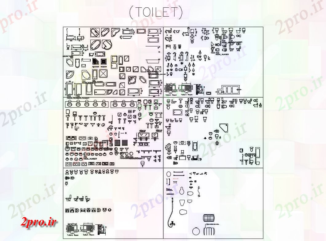 دانلود نقشه تجهیزات بهداشتی توالت متعدد و بلوک های بهداشتی  (کد83778)