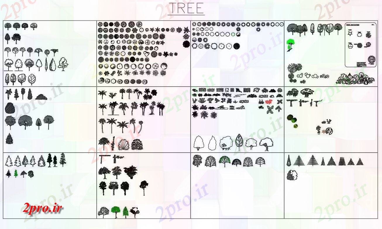 دانلود نقشه باغ چند باغ  مشترک درخت و گیاهان و نباتات بلوک  (کد83781)