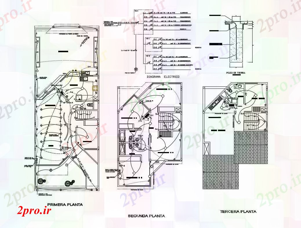 دانلود نقشه معماری برق جزئیات طراحی طبقه مسکن  (کد83829)
