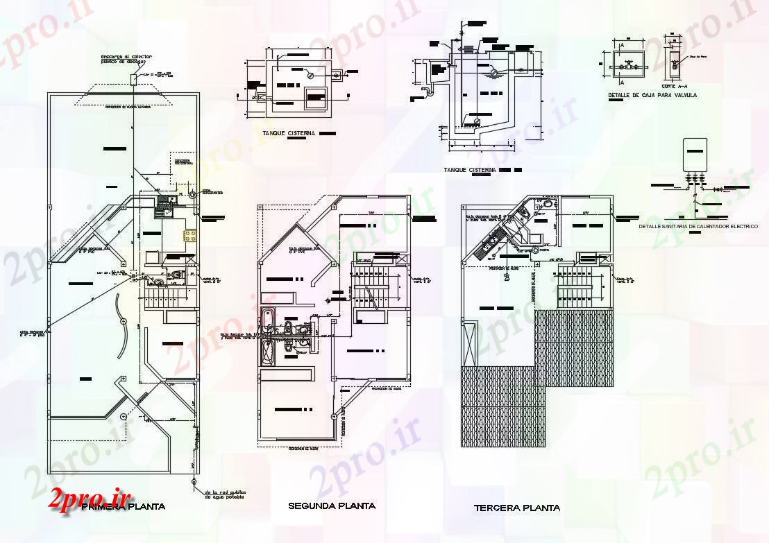 دانلود نقشه مسکونی ، ویلایی ، آپارتمان جزئیات نصب و راه اندازی بهداشتی دو طبقه طبقه مسکن 8 در 12 متر (کد83831)