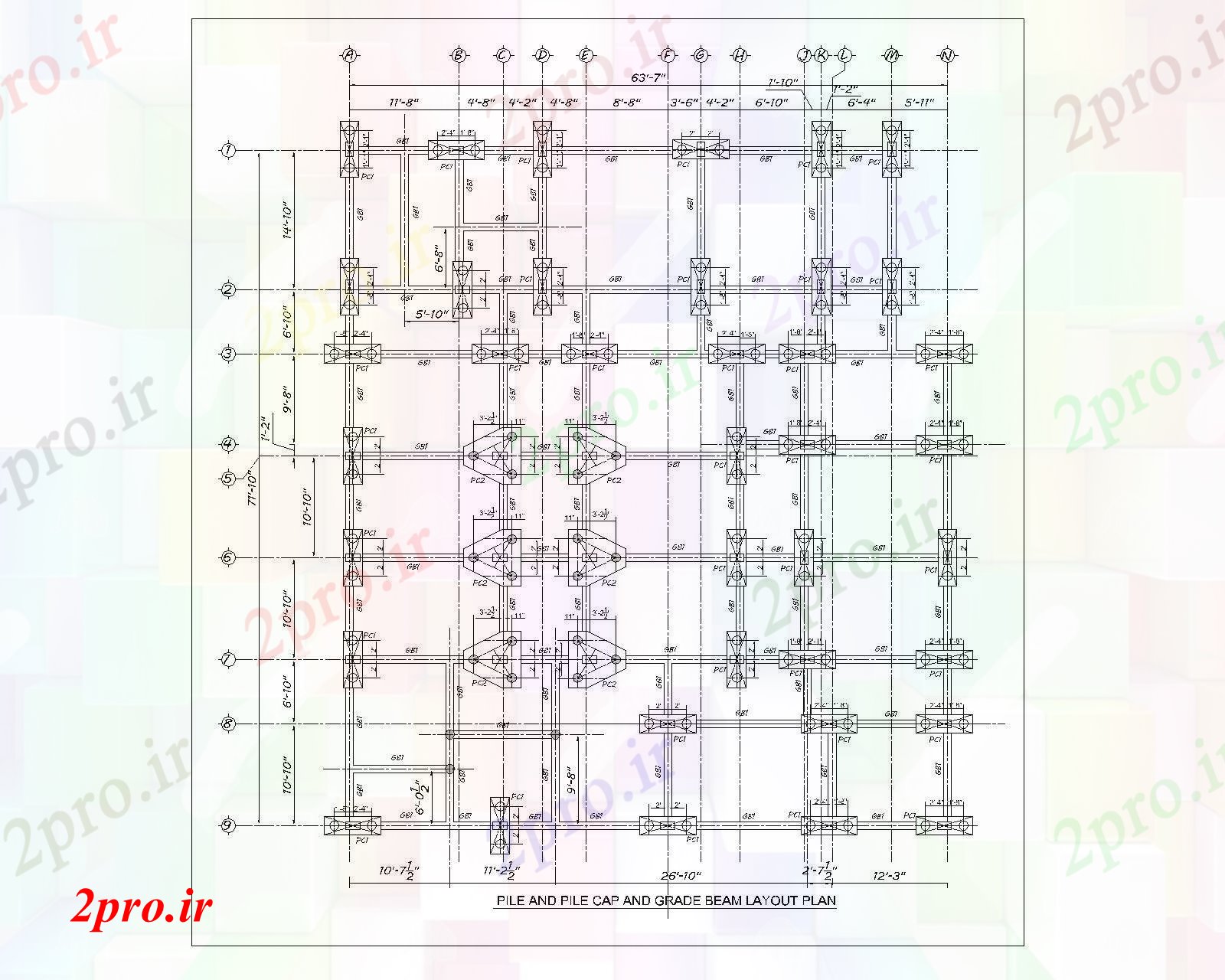 دانلود نقشه مسکونی  ، ویلایی ، آپارتمان  pilecap  و پرتو درجه (کد83839)