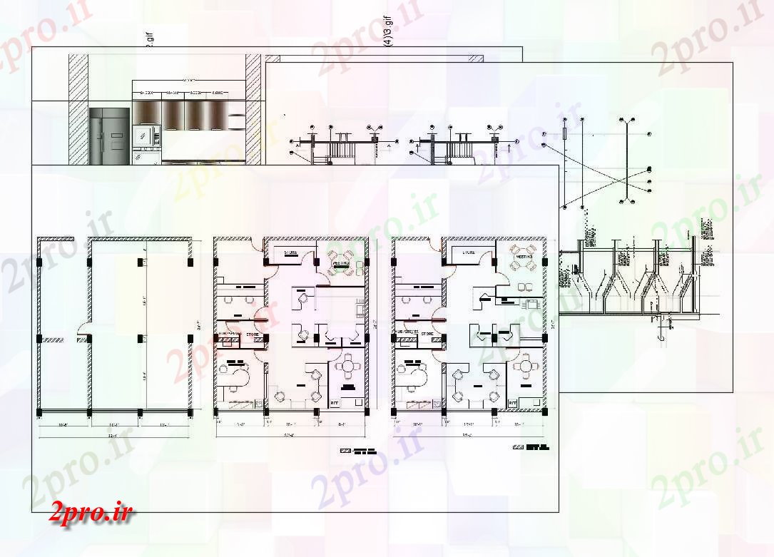 دانلود نقشه ساختمان اداری - تجاری - صنعتی طرحی طبقه اداری، طرحی جلد، ساخت و ساز راه پله و جزئیات  آشپزخانه  (کد83849)