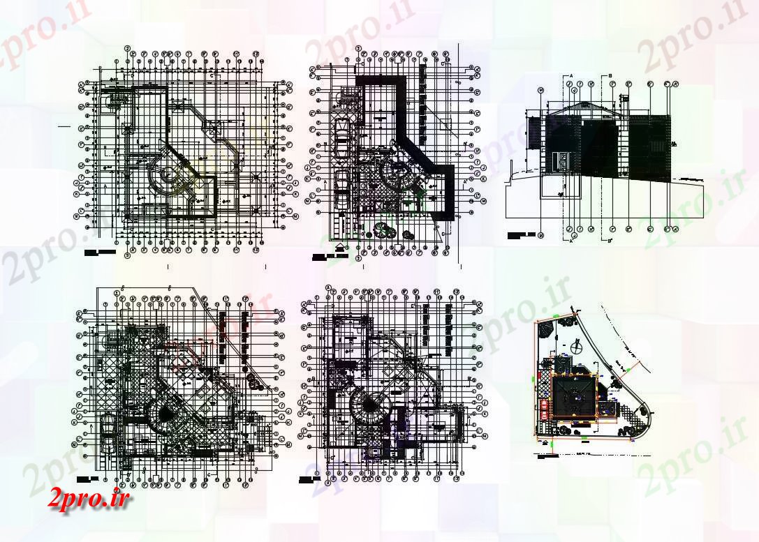 دانلود نقشه خانه های کوچک ، نگهبانی ، سازمانی - طبقه طراحی و نقشه پوشش جزئیات از تجملات ویلایی 15 در 15 متر (کد83878)