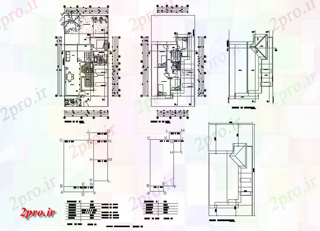 دانلود نقشه مسکونی ، ویلایی ، آپارتمان طرحی طبقه و خودکار جزئیات دو طبقه خانه 16 در 22 متر (کد83881)