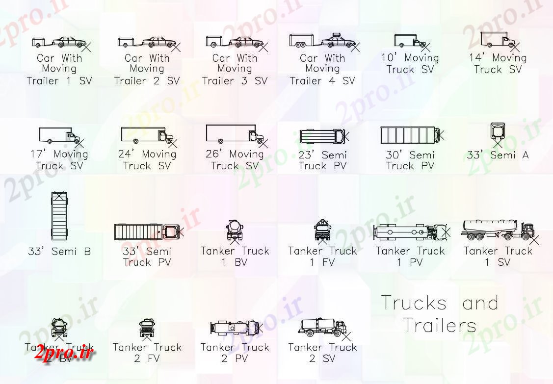 دانلود نقشه بلوک وسایل نقلیه اتومبیل های متعدد و بلوک های کامیون  (کد83883)