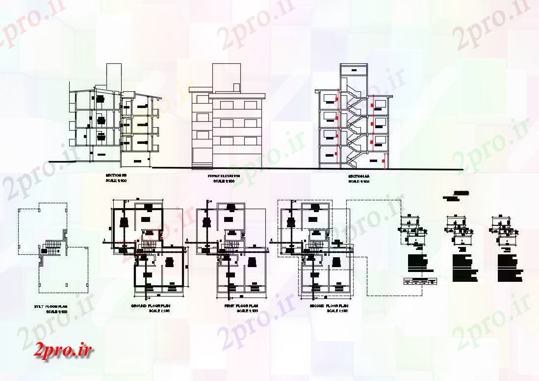 دانلود نقشه مسکونی  ، ویلایی ، آپارتمان  چند طبقه خانه ردیف شهری پروژه معماری دقیق (کد83887)