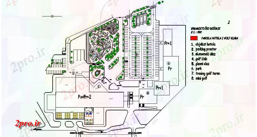 دانلود نقشه باغ امکانات فضای باز هتل و جزئیات باغ  محوطه سازی  (کد83890)