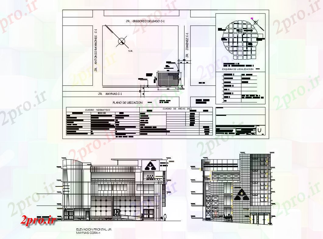 دانلود نقشه ساختمان اداری - تجاری - صنعتی اصلی و نما برش، سایت پلان و خودکار جزئیات انجمن پس انداز و اعتبار سان مارتین ساخت 16 در 26 متر (کد83895)