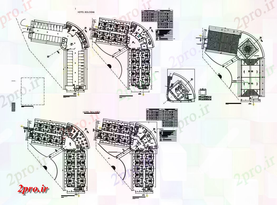 دانلود نقشه هتل - رستوران - اقامتگاه جزئیات طرحی طبقه از تجملات هتل پنج ستاره بولونیا 21 در 71 متر (کد83897)