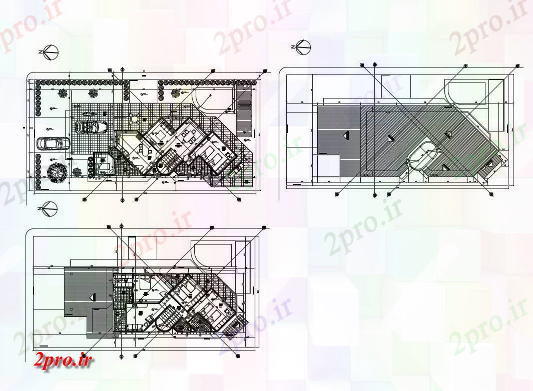 دانلود نقشه مسکونی ، ویلایی ، آپارتمان زمین، اولین و طرحی تراس جزئیات دو طبقه خانه 10 در 25 متر (کد83911)