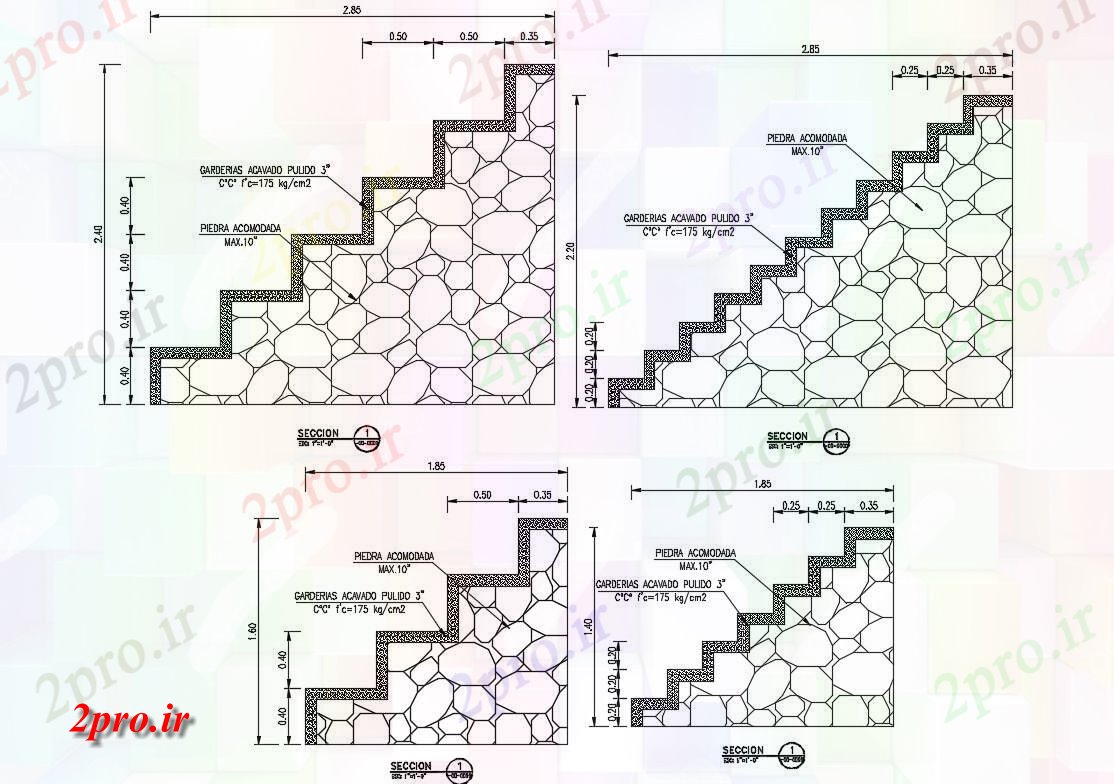 دانلود نقشه پلان مقطعی راه پله از بخش زمین های ورزشی و ساخت و ساز جزئیات (کد83913)