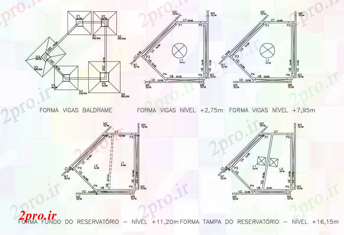 دانلود نقشه جزئیات تیر پرتو تشکیل، پایه و اساس و ساختار جزئیات (کد83919)