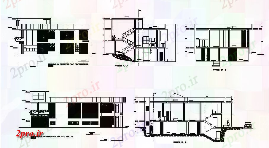 دانلود نقشه مسکونی  ، ویلایی ، آپارتمان  خانه دو جزئیات نما دان و بخش  طراحی (کد83994)