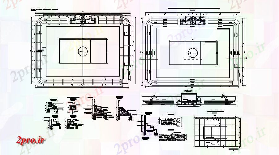 دانلود نقشه ورزشگاه ، سالن ورزش ، باشگاه ورزشی زمین طرحی و ساخت و ساز جزئیات ورزش مرکز 25 در 35 متر (کد83995)