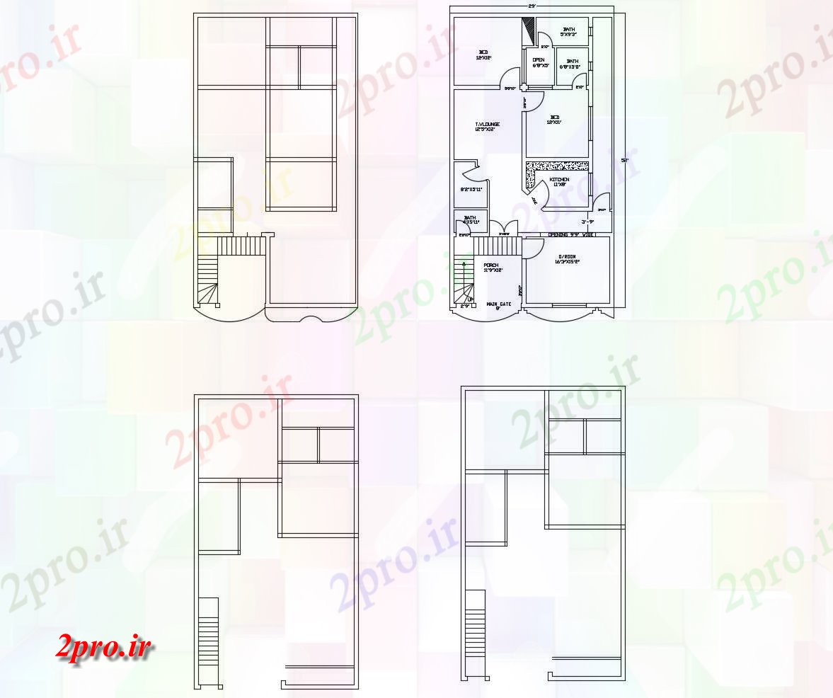 دانلود نقشه مسکونی ، ویلایی ، آپارتمان طرحی طبقه از with29 خانه 'X 62' با ابعاد جزئیات 34 در 62 متر (کد84004)