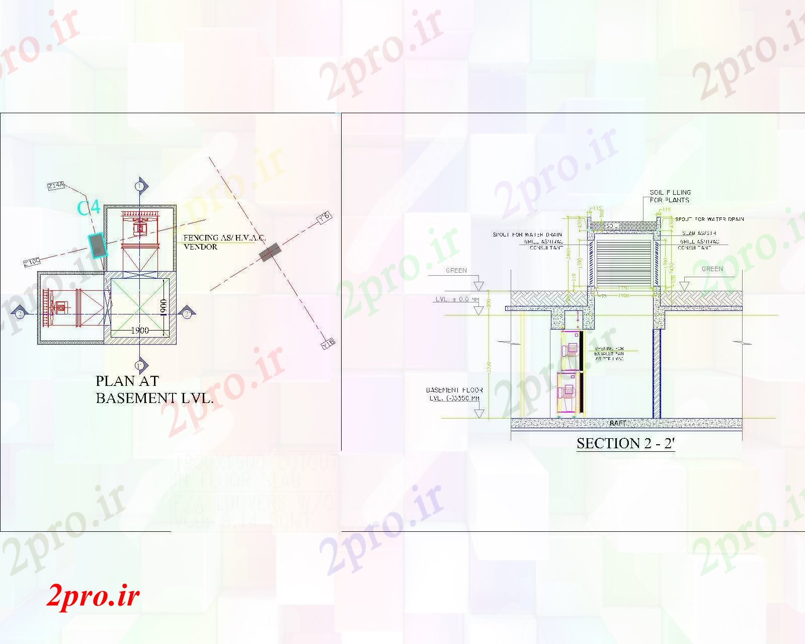 دانلود نقشه مسکونی  ، ویلایی ، آپارتمان  جزئیات HVAC شفت در منطقه زیرزمین EXTENDED (کد84007)