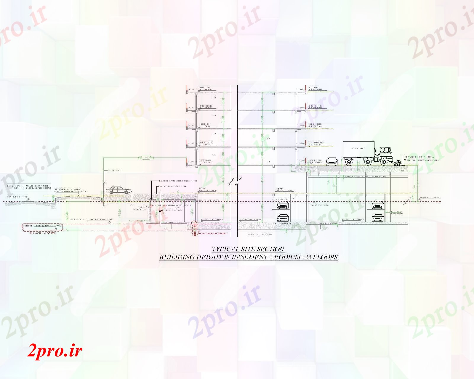 دانلود نقشه مسکونی  ، ویلایی ، آپارتمان  بخش سایت برای سطوح در ساختمان افزایش HI (کد84008)