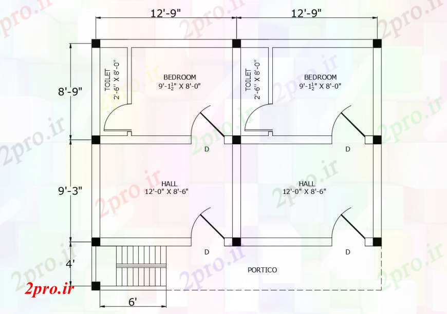 دانلود نقشه مسکونی  ، ویلایی ، آپارتمان  طراحی طرحی مسکن دو BHK آپارتمان   (کد84016)