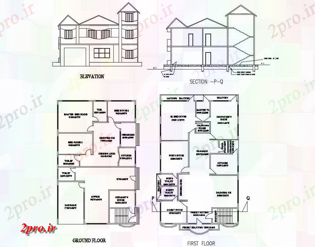 دانلود نقشه مسکونی ، ویلایی ، آپارتمان دو سطح هم نما خانه، بخش، زمین و طرحی طبقه اول جزئیات 13 در 20 متر (کد84069)