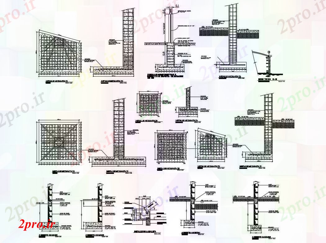 دانلود نقشه ستون جزئیات ساخت و ساز ستون با  دیوار طراحی جزئیات  (کد84074)