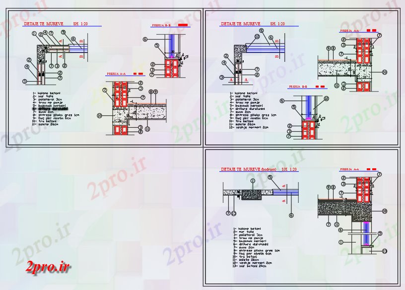 دانلود نقشه مسکونی  ، ویلایی ، آپارتمان  جزئیات دیوار 1 (کد84082)