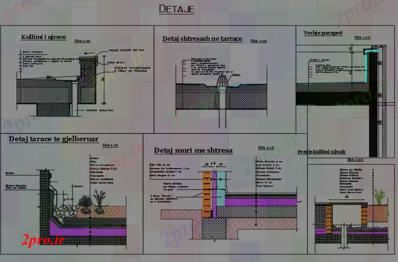 دانلود نقشه جزئیات معماری جزئیات 5 دیوار (کد84085)