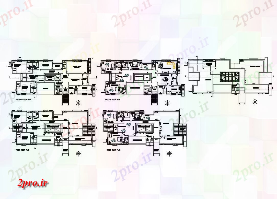 دانلود نقشه خانه های کوچک ، نگهبانی ، سازمانی - یک خانواده طرحی طبقه ویلا طرحی های 15 در 34 متر (کد84090)