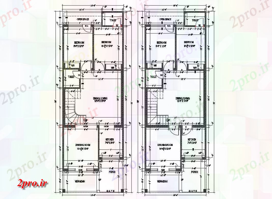 دانلود نقشه مسکونی ، ویلایی ، آپارتمان خانه طبقه معماری طراحی های 22 در 58 متر (کد84110)