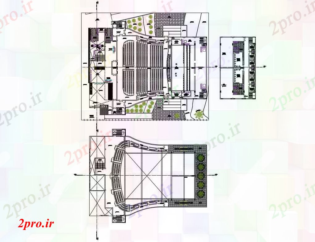 دانلود نقشه ساختمان دولتی ، سازمانی جزئیات طرحی توزیع مرکز فرهنگی 44 در 64 متر (کد84121)