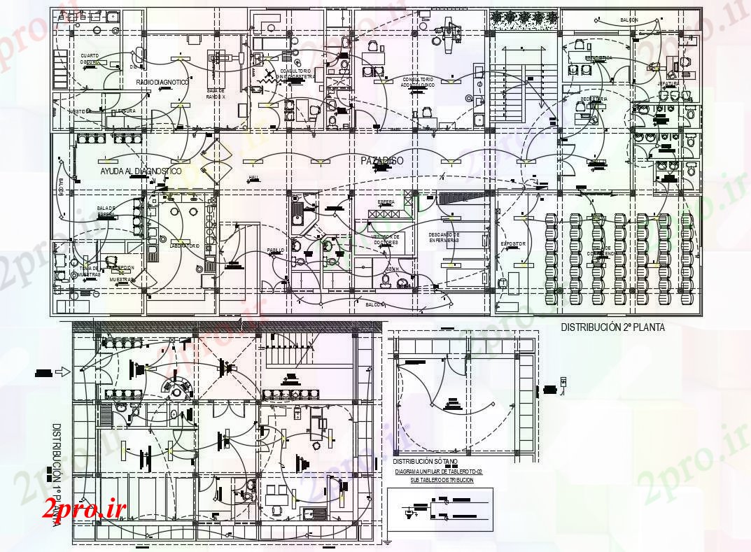 دانلود نقشه ساختمان اداری - تجاری - صنعتی اولین و پلان طبقه دوم و الکتریکی جزئیات طرحی توزیع از شرکت های بزرگ طبقه ساختمان 16 در 34 متر (کد84137)