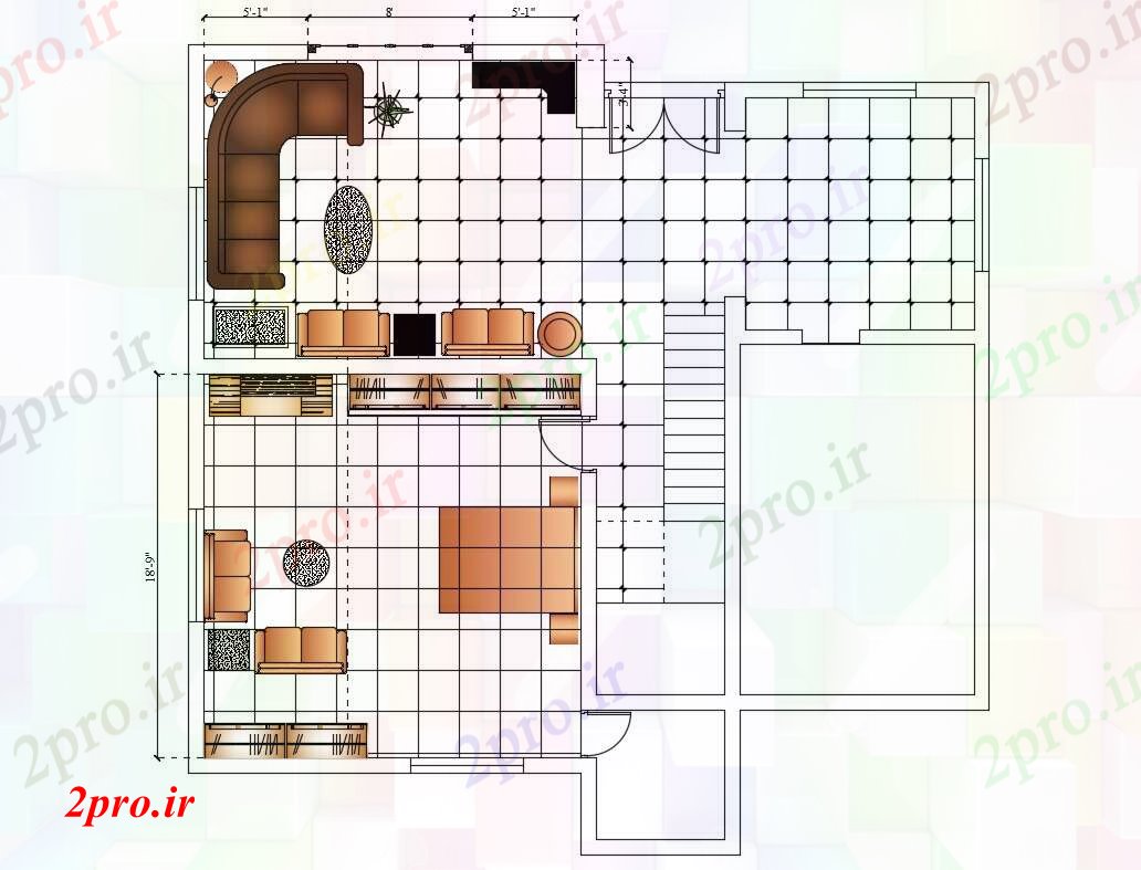 دانلود نقشه خانه مسکونی ، ویلااتاق نشیمن و مبلمان اتاق خواب طرحی جزئیات طرح 12 در 12 متر (کد84138)