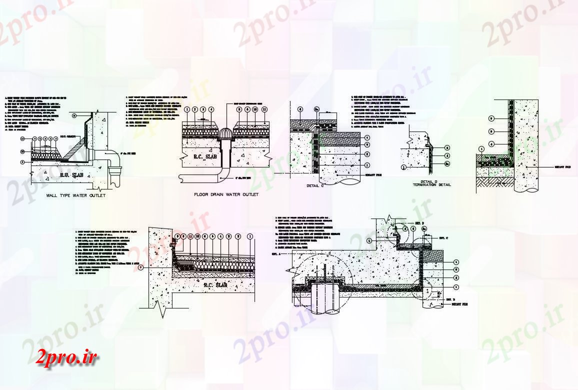 دانلود نقشه جزئیات ساخت و ساز طبقه طرحی آب زهکشی و جبک دال  ساخت و ساز طراحی جزئیات (کد84176)