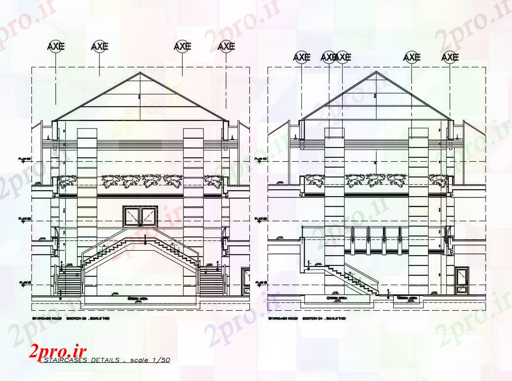 دانلود نقشه ساختمان اداری - تجاری - صنعتی نمای ساختمان شرکت ها و بخش تماس 38 در 52 متر (کد84187)