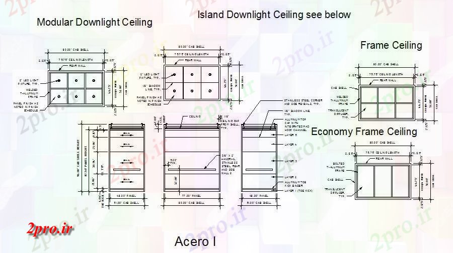 دانلود نقشه طراحی داخلی مدولار پایین سقف نور برق جزئیات (کد84255)