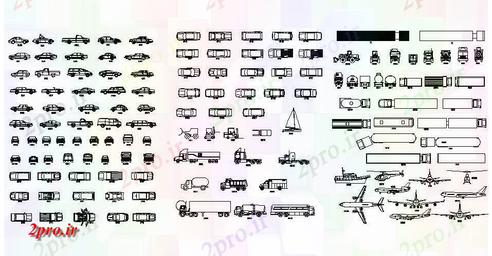 دانلود نقشه بلوک وسایل نقلیه اتومبیل های متعدد و بلوک های خودرو دو بعدی   (کد84282)