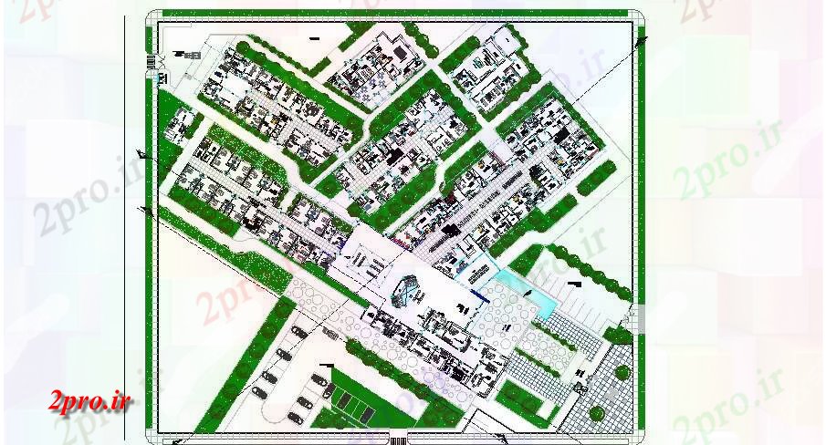 دانلود نقشه بیمارستان - درمانگاه - کلینیک جزئیات عمومی طرحی توزیع از چند پوشش کف بیمارستان 52 در 60 متر (کد84318)