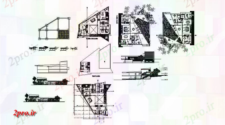 دانلود نقشه خانه های کوچک ، نگهبانی ، سازمانی - تجملات ویلا نما، بخش، طرحی طبقه و خودکار جزئیات 28 در 32 متر (کد84322)
